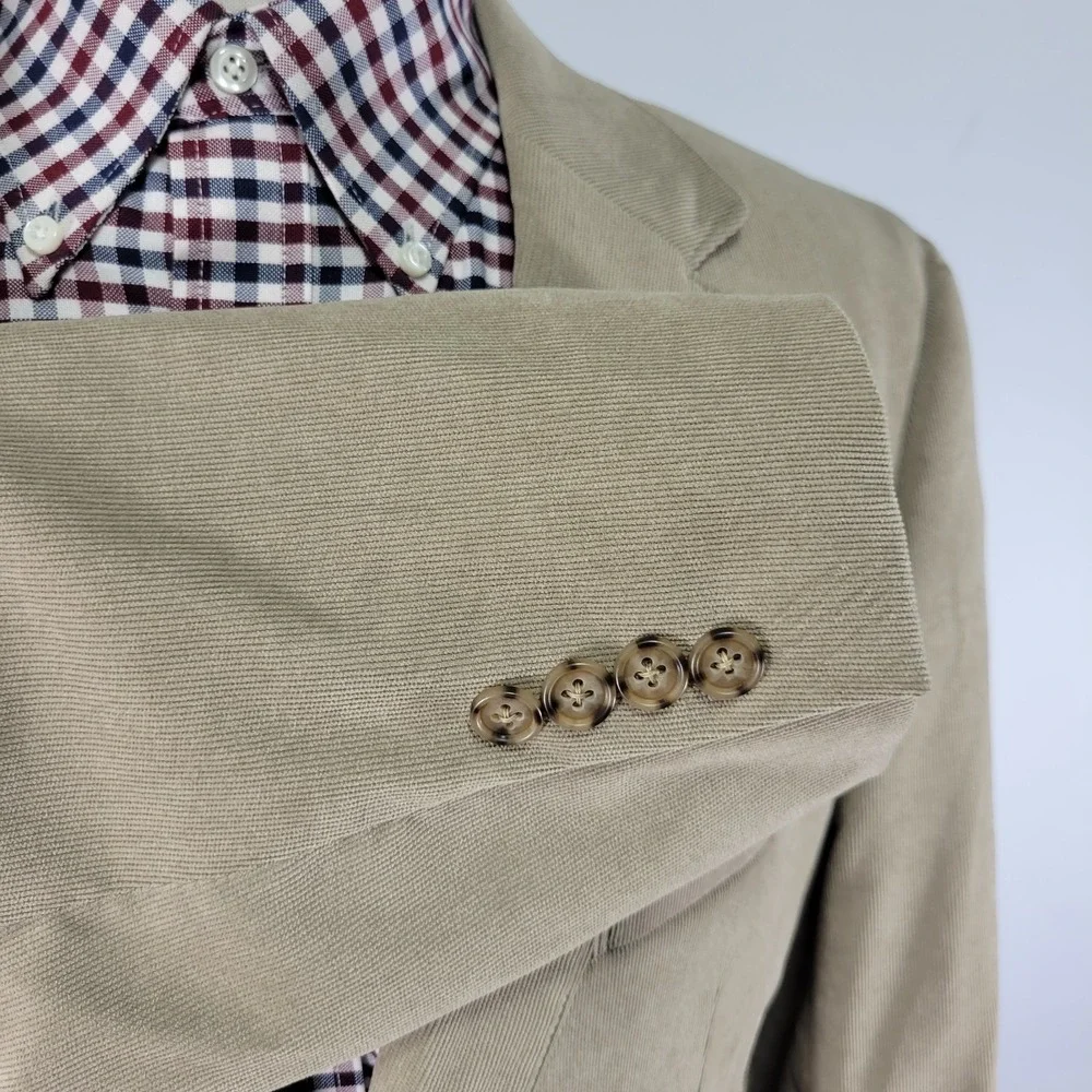 JOS A BANK Men's Sport Coat‎ Blazer Two Button Beige Corduroy Cotton Spandex 43L